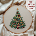Completed Christmas Tree with ornaments embroidery hoop art