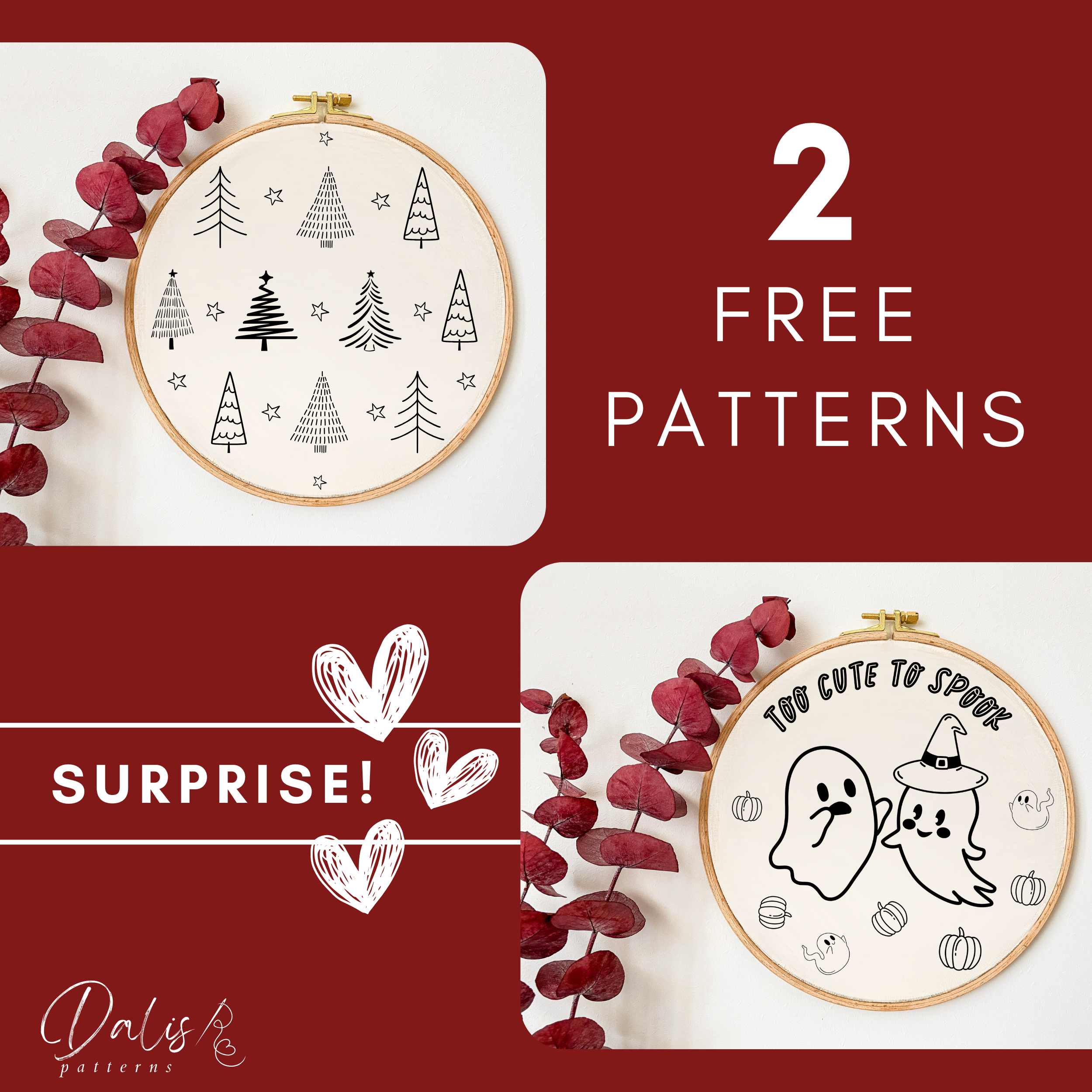 Information of two free gift embroidery patterns included with purchase