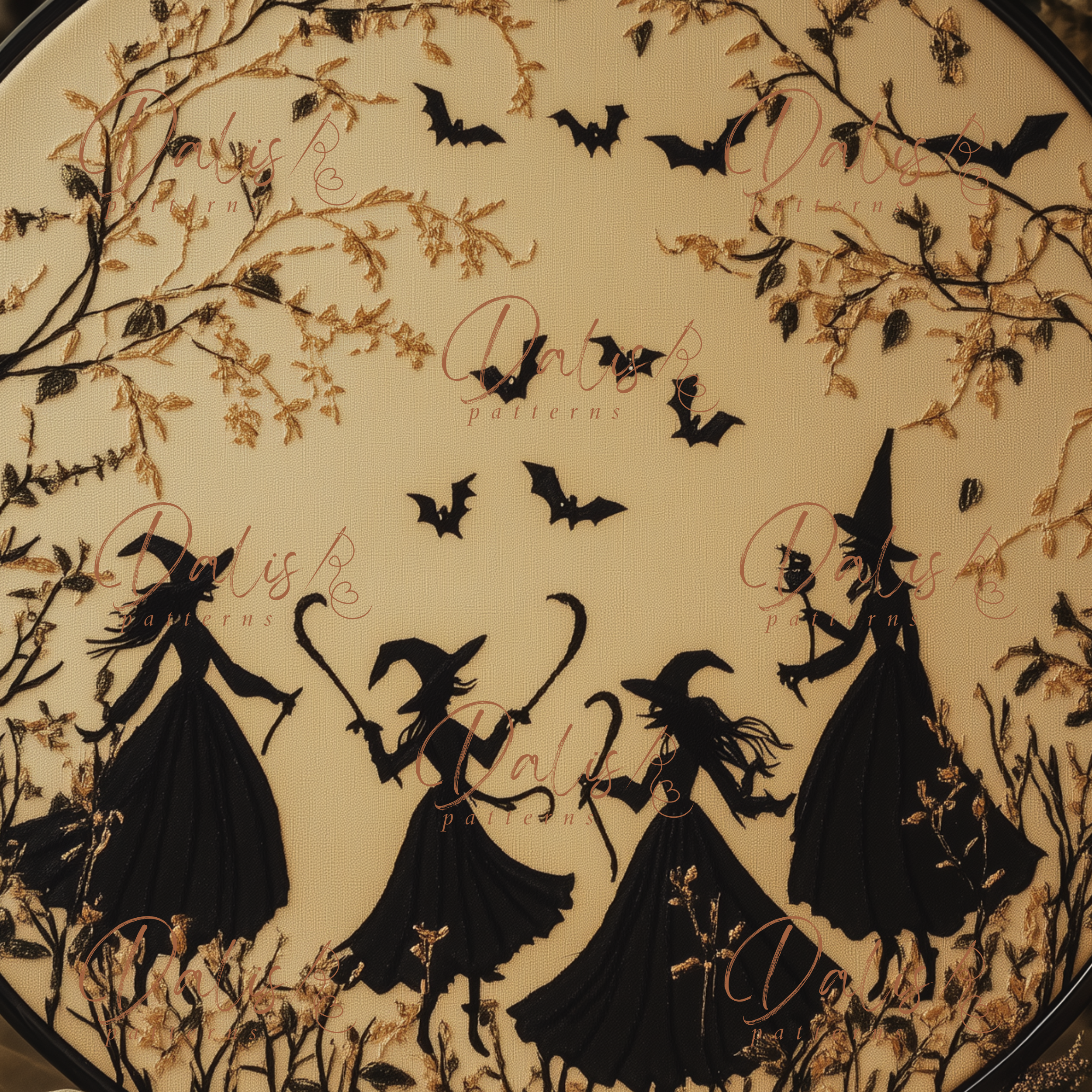 Dancing Witches Hand Embroidery PDF Pattern, Witchy and Gothic Embroidery Craft